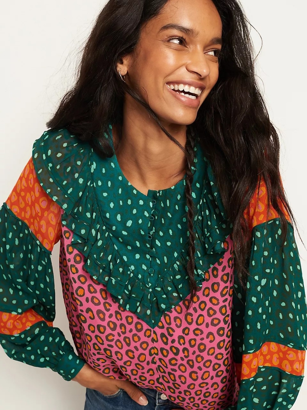 Farm Rio Maximalist Renee Peasant Yoke Blouse, Small